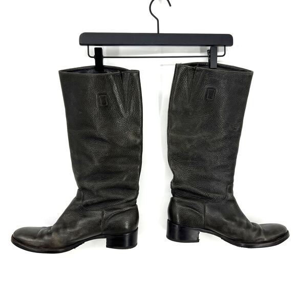 Tory Burch Chocolate Brown Tall Pebbled Leather Heel Riding Boots Logo Size 9 M - Picture 4 of 16